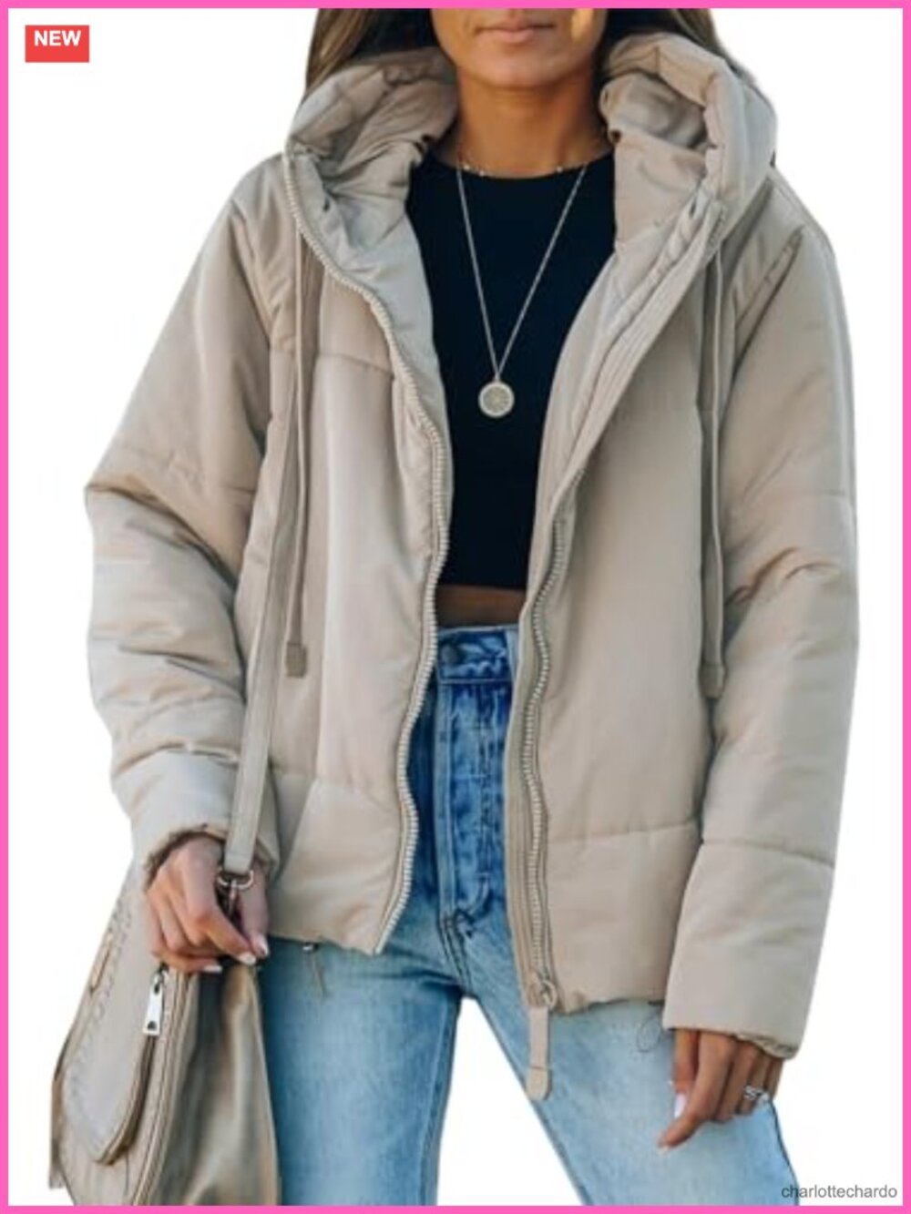 Women's Full Zip Hooded Puffer Jacket Oversized Short Winter Coat